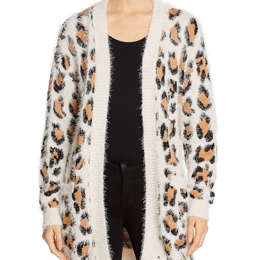 A + A Collection Open Front Fuzzy Leopard Print Long Women’s Cardigan size L